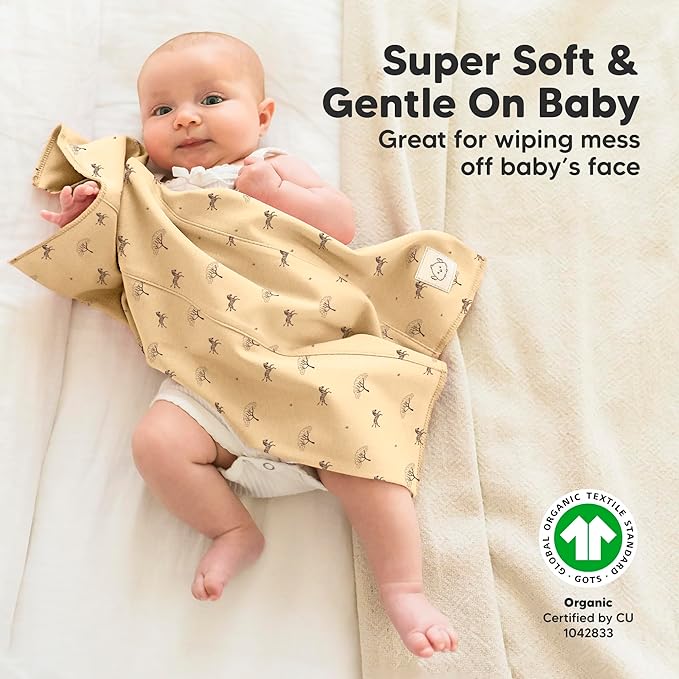 Organic Burp Cloths Baby Boy, Girl - 6-Pack Large 100% Cotton Burping Cloths for Babies, Spit Up Rags, Super Absorbent, Ultra Soft Newborn Rag, Gender Neutral, Machine Washable, Durable (Wildscape)