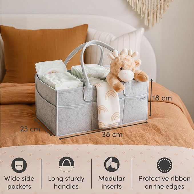 PUTSKA Nursery Storage Basket - Baby Diaper Caddy Organizer for Diaper Station, Newborn Essentials, Baby Shower Gifts and Registry Must-Haves for Boy or Girl