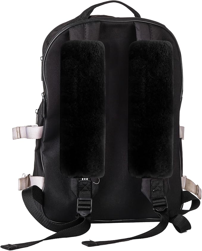Amooca Authentic Sheepskin Seatbelt Cover Real Wool Car Truck SUV Airplane Seat Belt Shoulder Pad for Carmera Backpack Straps Neck Cushion Protector 2 Pack Black