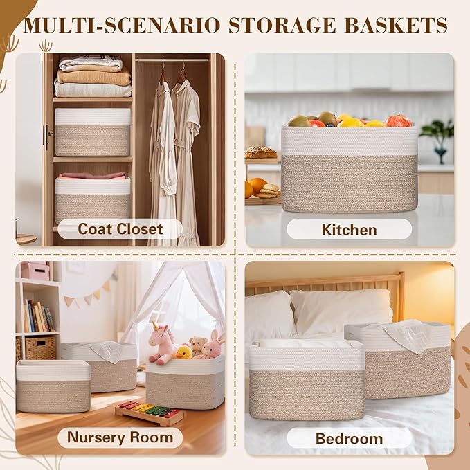 Degeyoyo Woven Storage Baskets, Baskets for Organizing, 3 Pack Woven Basket for Storage, Storage Baskets for Shelf, Towel, Toy, Book, Closet, Baby 15"×10"×9"