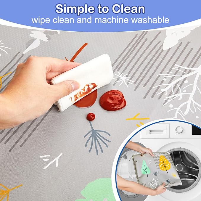 Basumee Splat Mat High Chair Mat Waterproof Baby Play Splat Mat for Under High Chair Food Catcher Highchair Mat for Floor Non Slip Bottom, Gray Tree, 46x42 Inches
