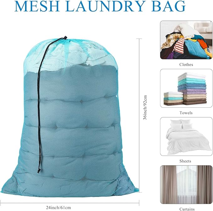 Nuenen 20 Pieces Mesh Laundry Bag, 24" x 36" Large Travel Laundry Bags with Drawstring Lock Closure Machine Washable Dirty Clothes Bags for Factories, College, Dorm and Apartment, Assorted Colors