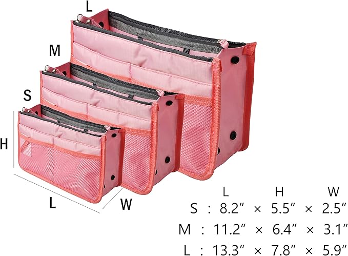 Vercord Updated Purse Handbag Organizer Insert Liner Bag in Bag 13 Pockets Pink Medium