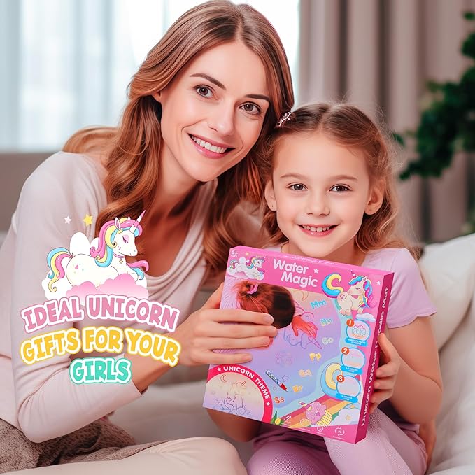 MAIGOZON Water Doodle Mat, Unicorn Drawing Mat for Toddlers, Kids Water Painting Pad Coloring Board Set, Art Supplies for Toddlers, No Mess Crafts Birthday Christmas Gifts for Girls Ages 3 4 5 6 7 8