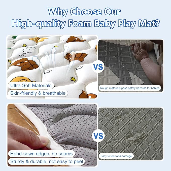Lilyvibebearhappy Premium Foam Baby Play Mat, 72x48-Inch Baby Crawling Mat, Extra Large Soft Thicker Activity Playmats for Babies, Toddlers, Infants, Play & Tummy Time, Comfortable and Durable