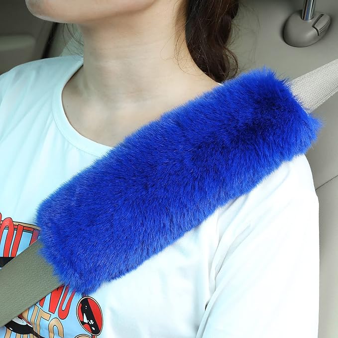 Boao 4 Pack Faux Sheepskin Car Seat Belt Pads Seatbelt Protector Soft Seat Belt Shoulder Strap Cover Comfort Harness Pad(Blue, 9.9 Inch)