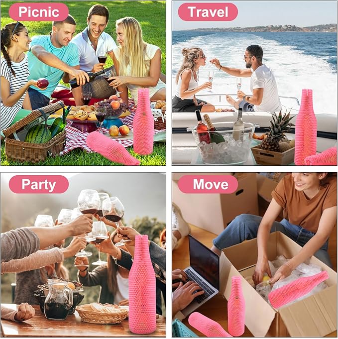 Wine Bags for Travel Honeycomb Paper, 36 Set Reusable Glass Liquor Bottle Sleeves, Proof Hardened Safety and Impact Resist for Shipping Packing Transport Pink