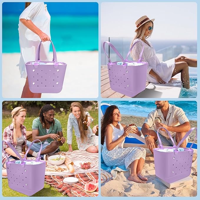 XYFuuee Beach Bag Organizer Inserts for Large Simple Modern Bag Accessories, with 8 Removable Metal Fasteners, Lightweight Mesh Insert Divider Pouch, Organizing Rubber Tote, Save Space, Purple