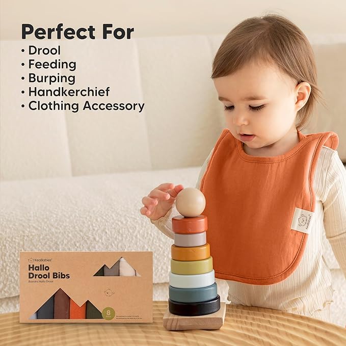 KeaBabies 8-Pack Baby Bibs for Boys, Girls - Pullover Bibs for Drooling Teething Baby Girl & Boy Toddler, Newborn, Soft & Absorbent, Cute Colors, Large Torso Coverage Keep Infant Clean & Dry (Sahara)
