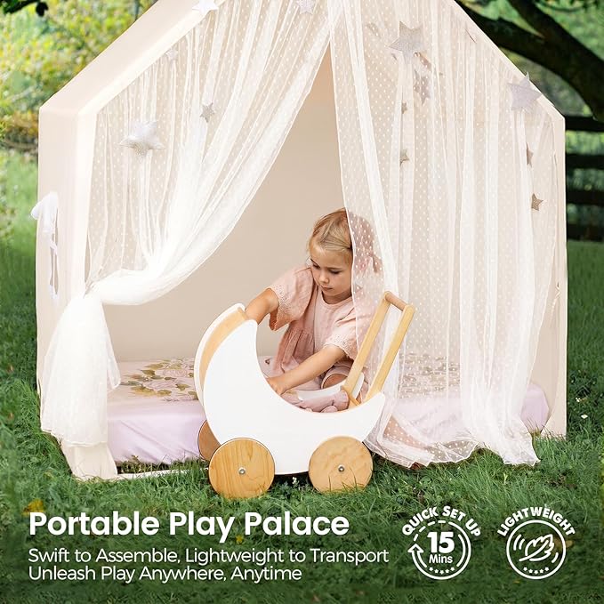 Tiny Land Kids Play Tent, Kids Tent for Girls and Boys, Indoor Playhouse for Toddlers, Large Play House | Reading Nook (Lace Play Tent)