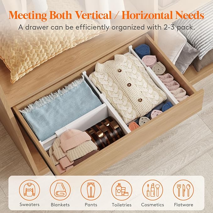 Lifewit 9 Pack Drawer Dividers 5" High, 13.5-22" Adjustable Clothes Organizers, Expandable Dresser Separators in Bedroom/Bathroom/Kitchen/Office, PLS5