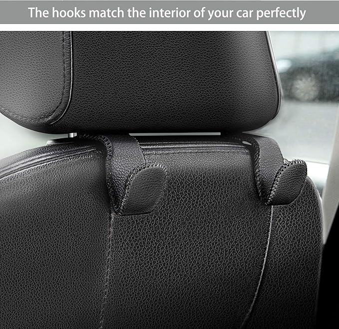 Car Hooks for Purses and Bags, Car Back Seat Headrest Hanger Vehicle Red Superior Leather Storage Hook, Pack of 2
