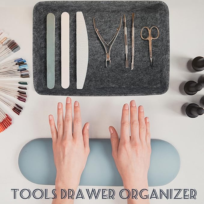 Desk Drawer Organizer Tray Dividers Set Kitchen Bathroom Office Drawer Organizers Separators Shallow Felt Storage Bins Container for Makeup Juck Jewelry Utensils Tools Dresser, Grey, 7 Pack