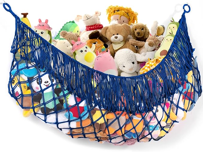 Stuffed Animal Hammock - Extra Large 56'' Long, Stuffed Animal Storage, stuffed animal Holder net, Hammock Large, Storage Hanging Organizer - Sapphire blue