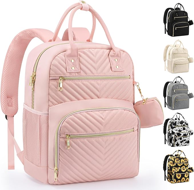 Pritent Diaper Bag Backpack,Baby Essentials Diapers Bag with Pacifier Case,Multipurpose Stylish Large Capacity Travel Backpack for Baby Girl/Boy(M-Pink)