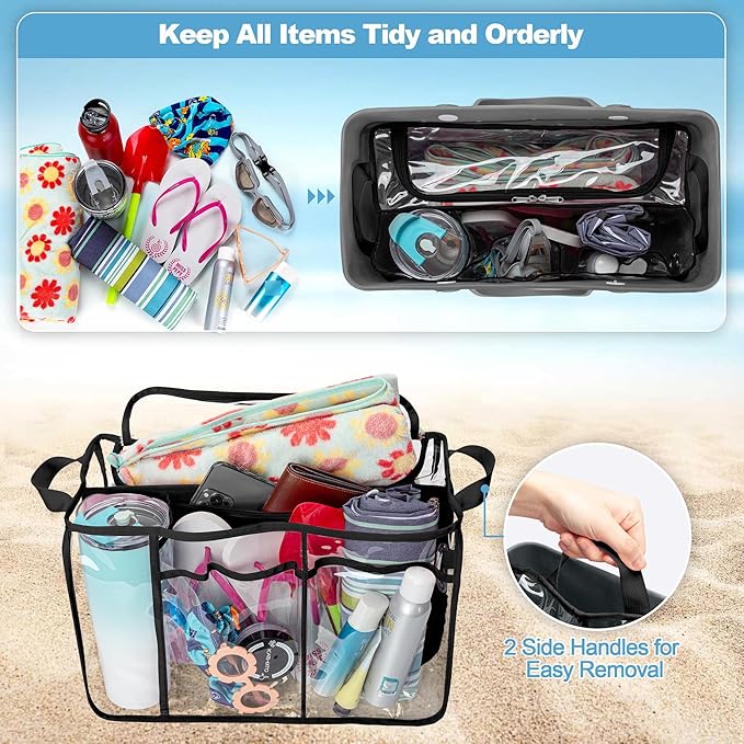 Clear Beach Bag Organizer Insert Compatible with BOGG BAG Original X Large, Zipper Organizer Liner Compatible with BOGG BAG Original X Large, Insert Divider Pouch with 2 Compartments, Black