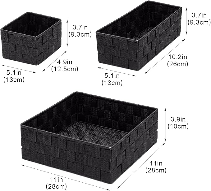 Posprica Small Black Baskets Cube Bin Container Tote,Woven Storage Baskets for Organizing Organizer Divider for Drawer, Closet, Shelf, Dresser, Set of 4