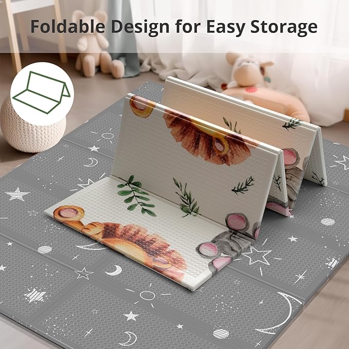 71x59 Foldable Baby Play Mat for Floor, Foam Playmat for Babies 0-12 Months, Kids Non Toxic Thick, Waterproof & Anti-slip Crawling Toddlers Mats, Babies Activity Tummy Time Playmat, Lion,71x59