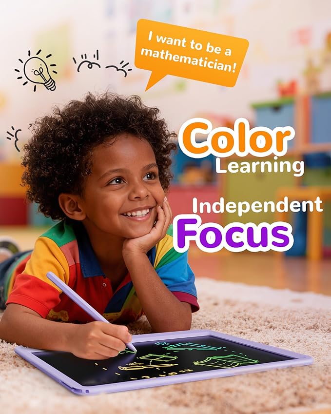 KOKODI LCD Writing Tablet, 12 Inch Colorful Toddler Doodle Board Drawing Tablet, Erasable Reusable Electronic Drawing Pads, Educational and Learning Toy for 3-6 Years Old Boy and Girls(Purple)
