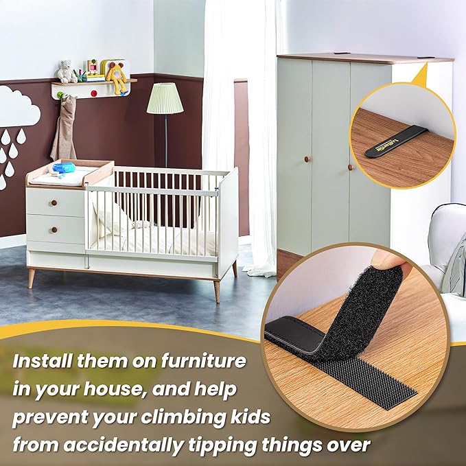 LuBanSir Furniture Anchors, 12 Pack Furniture Wall Anchor Straps for Dresser, Shelves, Bookcase Anti-Tip Safety