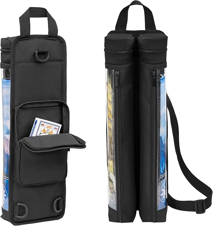 Clear Playmat Tube Case Compatible with TCG/MTG Mat, Gaming Playmat Tube Storage Bag with Dice Holder for 2 PCS W14” X L24” Playmats, Card Game Play Mat Container Bag with Adjustable Shoulder Strap