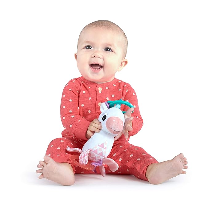 Bright Starts Unicorn Sparkle & Shine Plush Take-Along Stroller or Carrier Toy, Ages 0 Month+, Pink (Pack of 2)