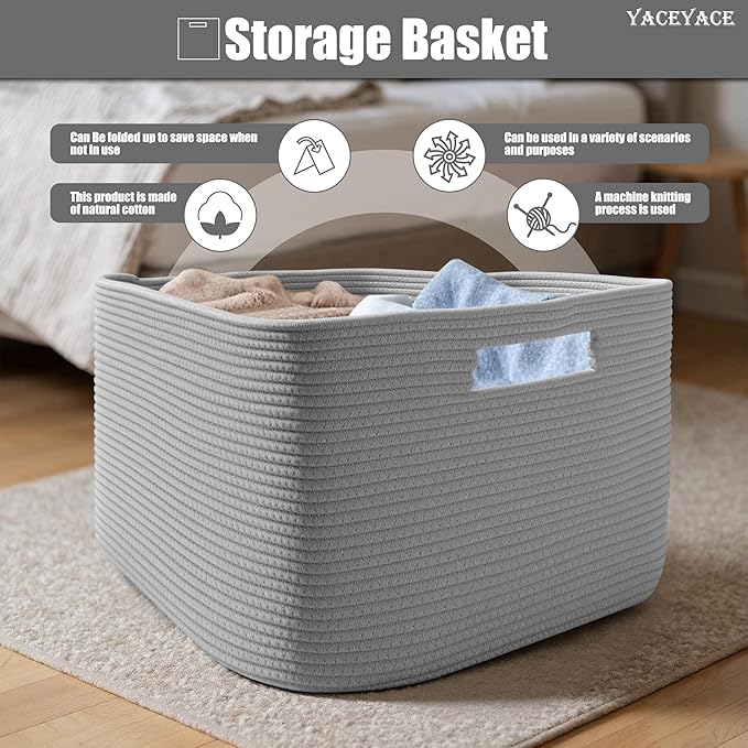 Large Woven Storage Bin for Organizin, Large Nursery Blanket Storage, Big Basket with Handle for Living Room, Toy, Storage, 22"x17"x12"