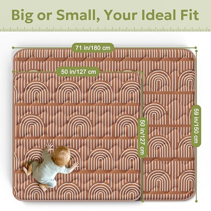 Mallify Soft Thicker Baby Mat for Floor 50"x50", Non-Slip Baby Play Mat, Easy to Clean 50x50 Playpen Mat, Portable Playmat, Crawling Mat for Infants, Babies, Toddlers, Activity Mat, Rainbow, Brown