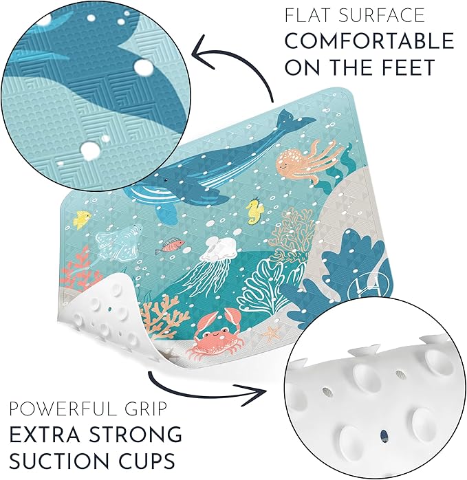 homerella® Shower Mat Non Slip Anti Mold, Non Slip Shower Mats for Inside Shower Stall Anti Slip Mat, Square Shower Floor Mat 21 x 21 in with Suction Cups & Hooks for Quick Drying, Machine Washable