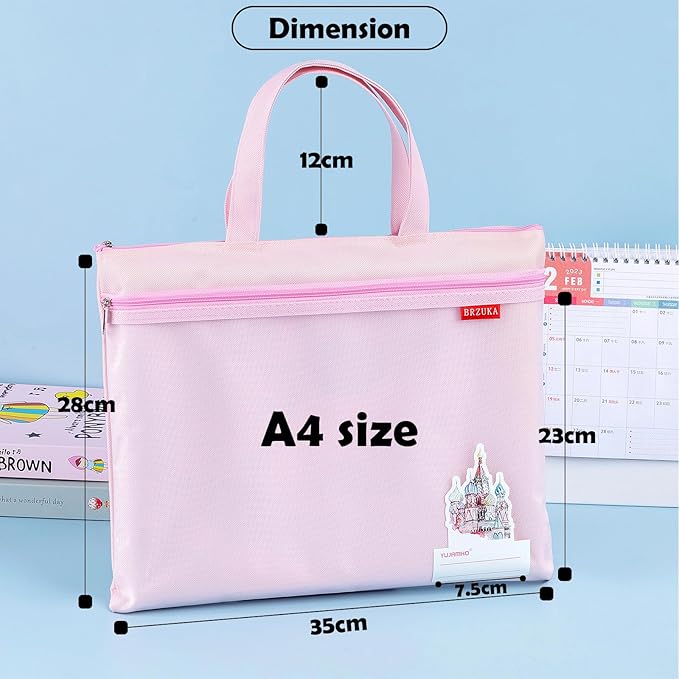 BRZUKA Mesh Zipper Pouch 11x13.7 in, A4 Double Pocket Waterproof File Bag with Handle, Document Storage for School/Travel/Office/Cross Stitch/Puzzle (Pink)