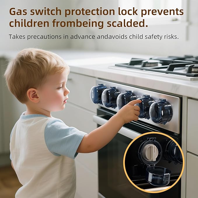 Upgraded Gas Stove Knob Covers Locks for Child Safety, Universal Size Gas Stove Knob Cover with 3M Adhesive, Baby Proof Prevent Accidental-6 Pack