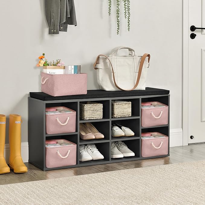 LordCom Storage Bins with Sturdy Cotton Handles(3 Pack), Fabric Storage Baskets for Organizing use for Office & Home, Book, Clothes, Toys, Closet Boxes (Small, Pink, 12.2x8.3x6.3 inches)
