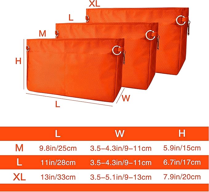 Vercord Expandable Nylon Handbag Purse Organizer Insert Liner Shaper Bag in Bag Orange Medium