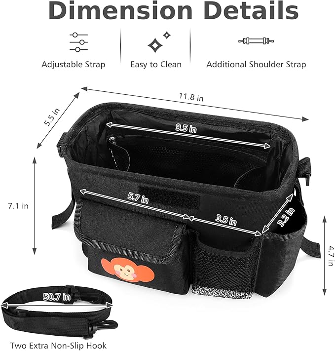 Accmor Universal Stroller Organizer with Cup Holder and Shoulder Strap, Stroller Bag Caddy Organizer Fits for Uppababy, Baby Jogger, Britax Strollers
