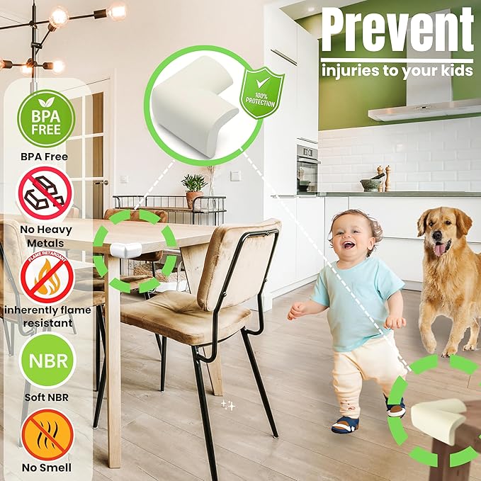 Soft Foam Corner Protectors for Baby, Bed Frame Corner Guards, Sharp Edge Desk Furniture Safety Cover Bumpers for Kids, 3M Adhesive Pre-Taped Rubber Padding Cushion (White, 4 Pack)