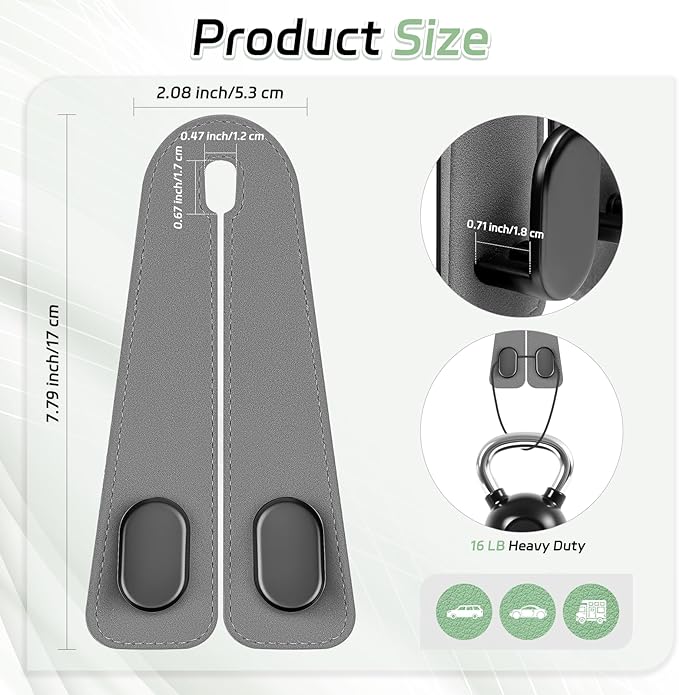 Car Seat Headrest Hooks - 2 Pack Universal Car Purse Hook, Leather Car Bag Purse Holder with Double Metal Hooks for Handbags, Grocery Bags, Bottles, Phones