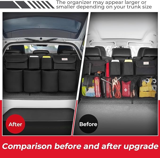 SURDOCA Car Trunk Organizer, LARGE CAPACITY Car Organizers and Storage with 8 Pockets, Upgraded Trunk Storage for Car, SUV, Truck, MPV