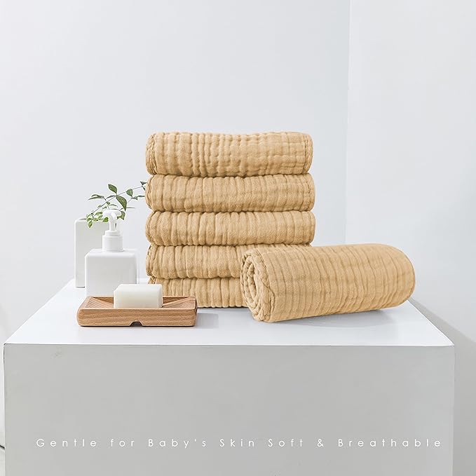 Spotted Play Muslin Burp Cloths 100% Cotton Large 20''x10'' Extra Soft and Absorbent Baby Wash Cloths Spit Up Rags - Baby Burping Cloth for Boys Girls Items(12 Pack Brown)