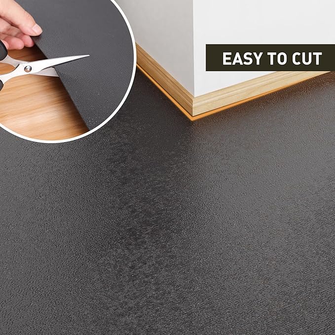 Area Floor Mat for Home, 8'×12' Large Black No Slip Waterproof Vinyl Area Rug for Dining Room, Spill Resistant Hard Floor Protector Cover for Mud Room, Easy Clean Splat Mat for Under High Chair