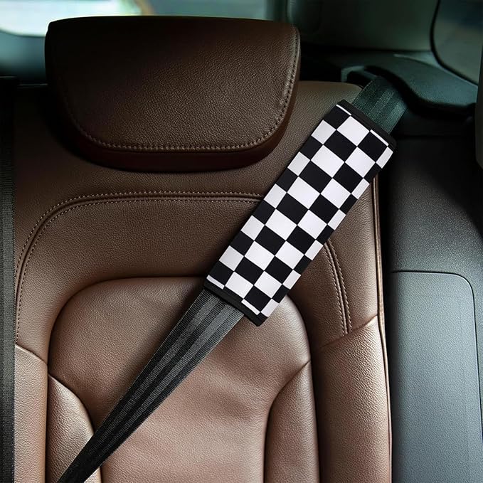 YR Seat Belt Cover for Kids, Soft Comfort Seat Belt Cushion for Children, Cute Cartoon Pattern Car Seat Belt Pads Cover for Girls and Boys, 1 Pack (Checkerboard Pattern)