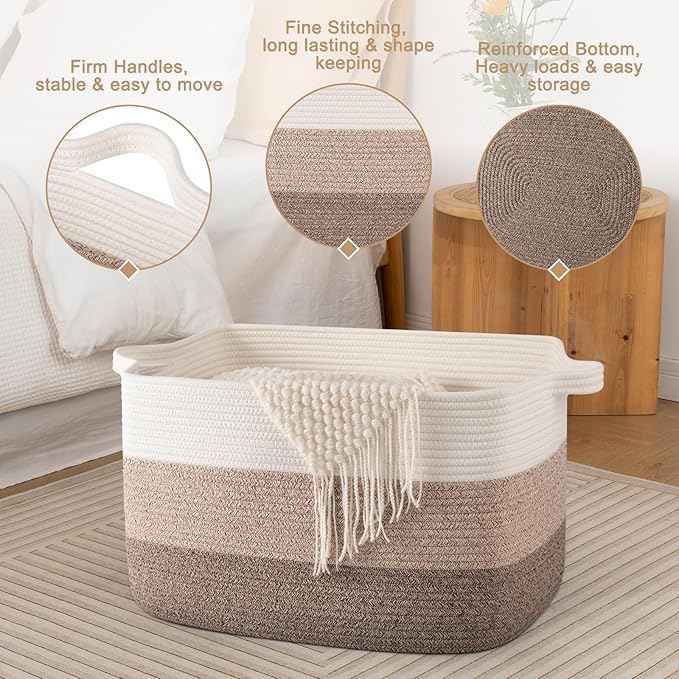 SIXDOVE 65L Large Storage Basket, Cotton Rope Woven Blanket Basket, Toy Storage for Baby Room, Living Room, Gradient Yellow