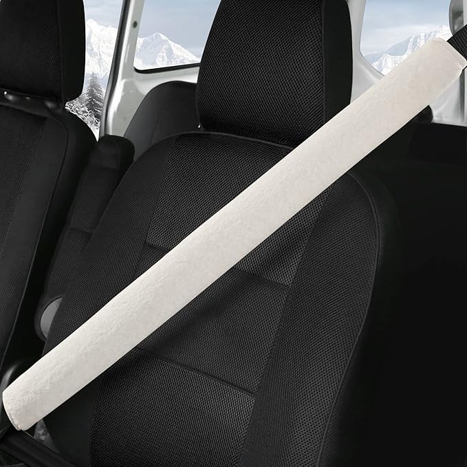 LACDL Extra Long Seatbelt Covers Super Soft Furry for Adults Kids Women & Men, Thick Plush Full Car Seat Belt Cushion, Fluffy Shoulder Pad Protector, Auto Interior Accessories, 1pc, Off White, 39.5in