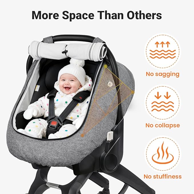 Rquite Car Seat Cover Baby, Carseat Covers Boy Girl, 2 Layers Window -Breathable Mesh & Wind/Sun Shade, Infant Car Seat Canopy Baby Carrier/Stroller Cover, Fit Spring, Fall, Winter, Cold Weather