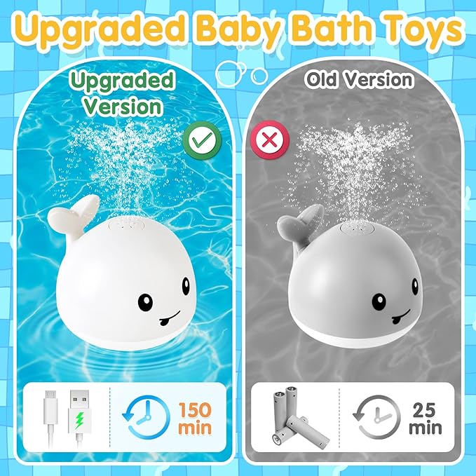 Baby Bath Toys for Kids Ages 1-3, Easter Basket Stuffers for Baby 1 2 3 Year Boy Girl, Whale Bath Toy Sprinkler Light up Bath Toys for Babies 6-12 Months, Toddlers Bathtub Toys Baby Birthday Gifts