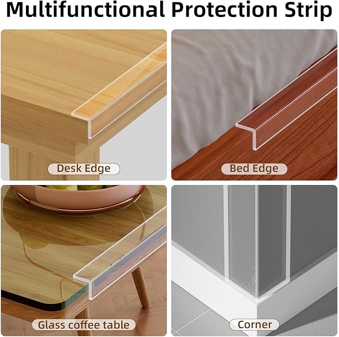 COUMENO 4Pack Clear Edge Protector 0.8inX9.84FT(39.36FT Total) Safe Corner Protector, Anti-Sharp Edge Protector, for Furniture, Drawers, Tables, Cabinets