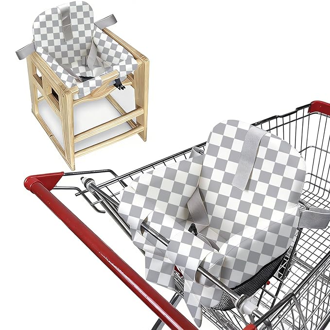 Shopping Cart Cover for Baby &High Chair Cover, Padded with Detachable Strap & Thigh Pad, Machine Washable, Padded Toddler Shopping Cart Cover Grocery Cart Cover(Checkered)