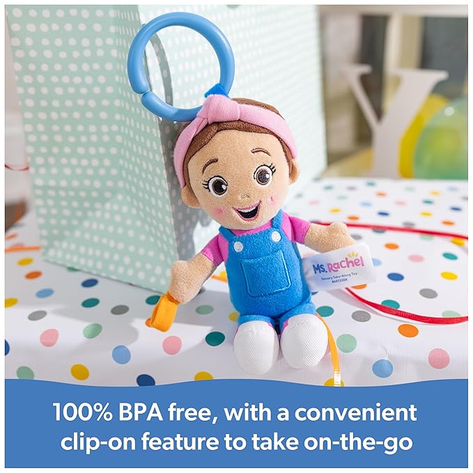 Ms. Rachel Official Sensory Take-Along Toy, Baby Swing & Baby Stroller Teething Toys with Rattle & Clip, Toddler Toys for Girls & Boys for Ages 3 Months-1+