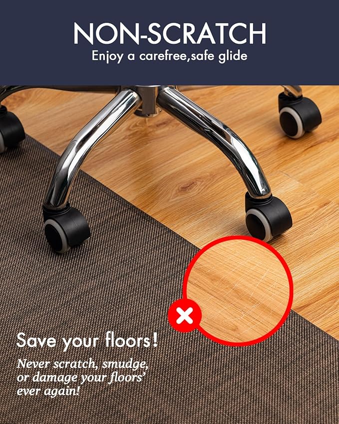 BARoyal Office Chair Mat for Hardwood Floor Under Desk Computer Rolling Chair Mat for Wood/Tile Floor Non-Slip Heavy Duty Desk Rug PVC Plastic Hard Floor Protector 30" x 48"(Coffee)