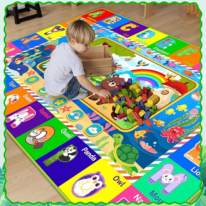 Baby Play Mat for Floor, ABC Kids Play Mat, Forest Animals Kids Rugs for Girls and Boys Playroom, Foldable Rug for Baby Toddler Infants Crawling Playing (Green, 78.7X59 INCH)