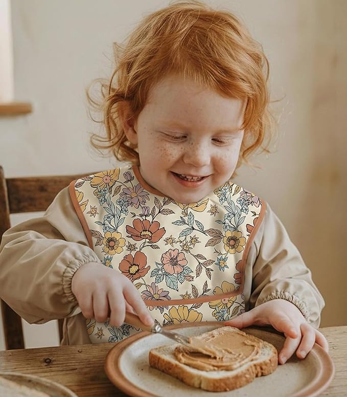 3-Pack Waterproof Baby Bibs for Eating - Mess Proof Lightweight Toddler Feeding Bibs with Large Food Catcher